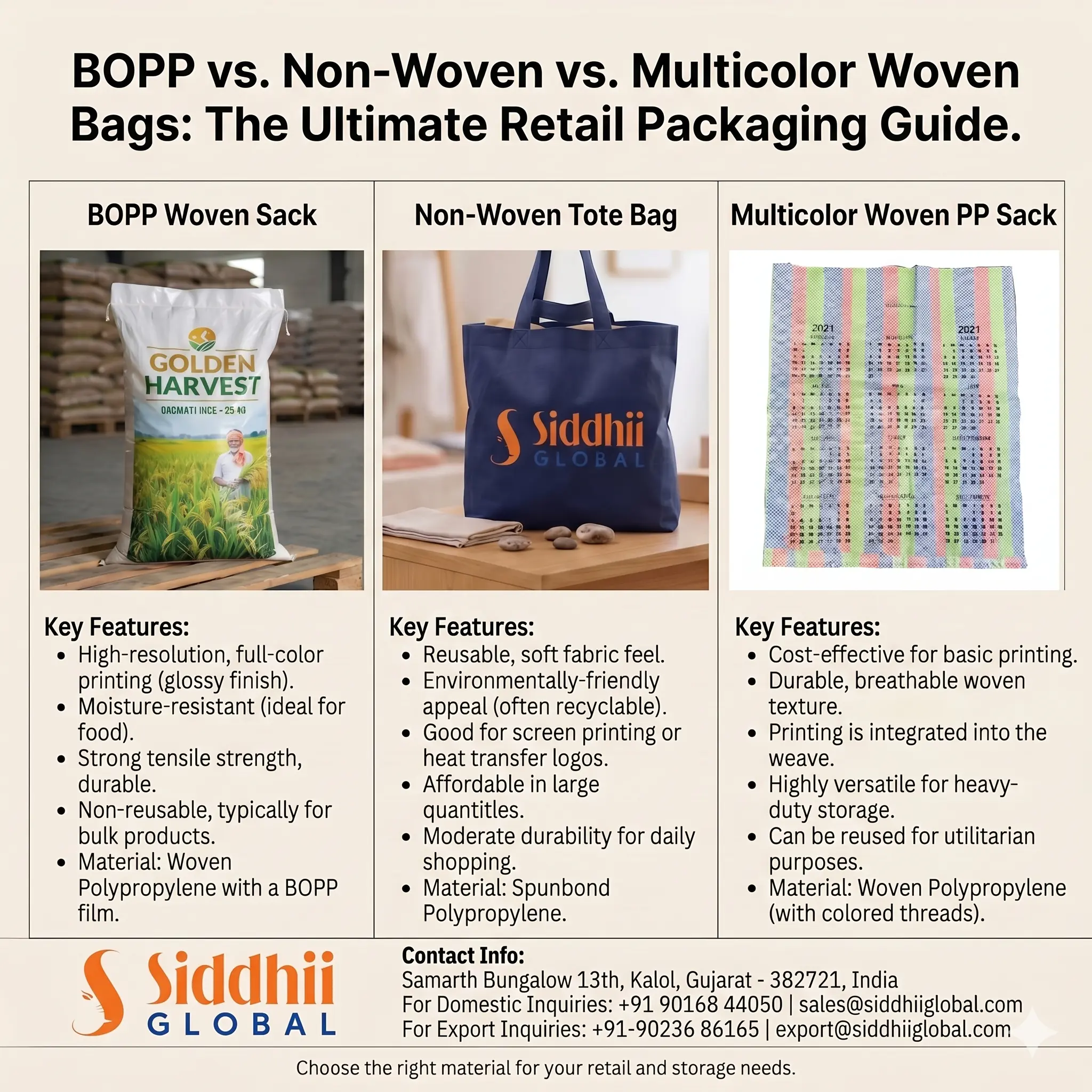 BOPP vs. Non-Woven vs. Multicolor Woven Bags: The Ultimate Retail Packaging Guide